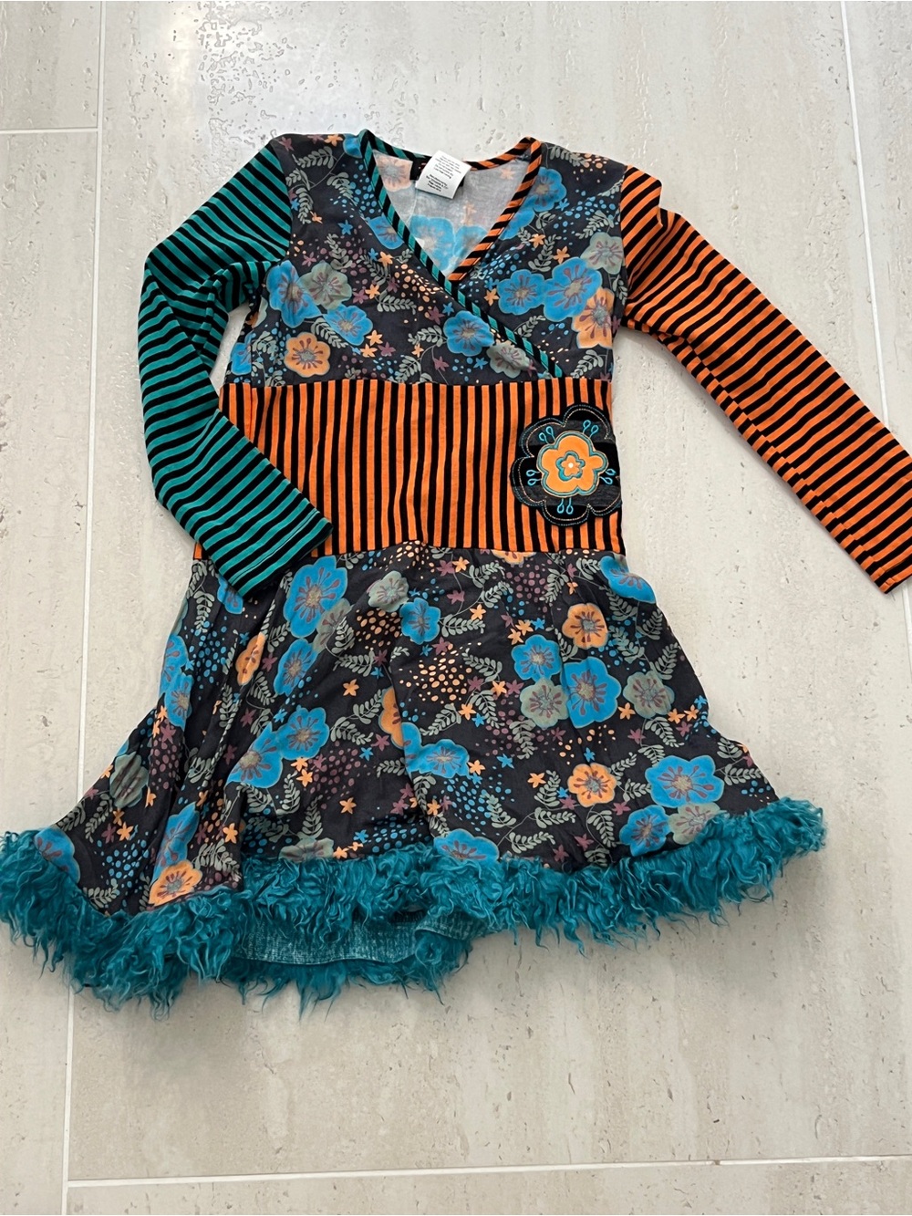 Girls' Floral Mix-Print Dress in Teal & Orange